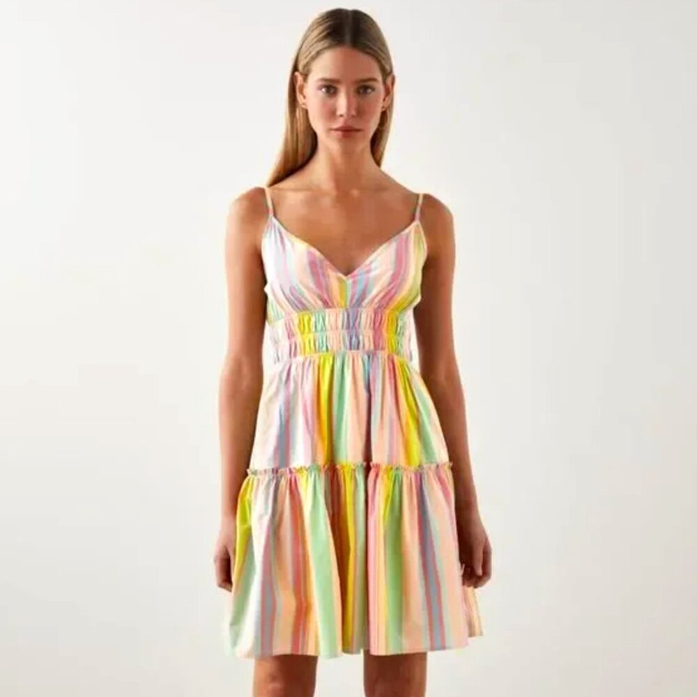 RAILS Carmen Guava Striped Multicolor Smocked Mini Dress Size Small NWT